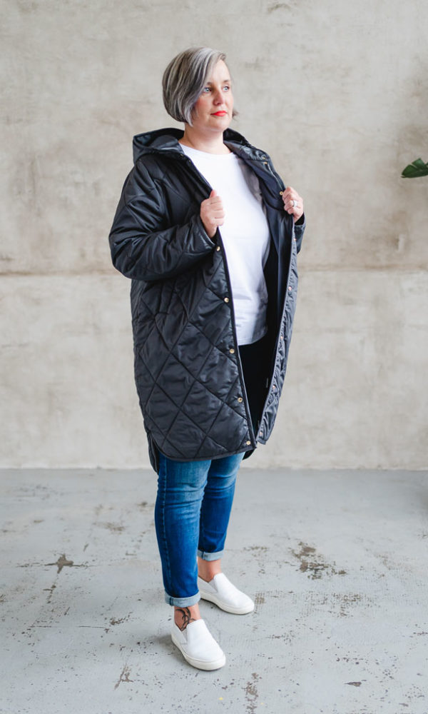 Dámská prošívaná bunda Lara dlouhá tmavě šedá