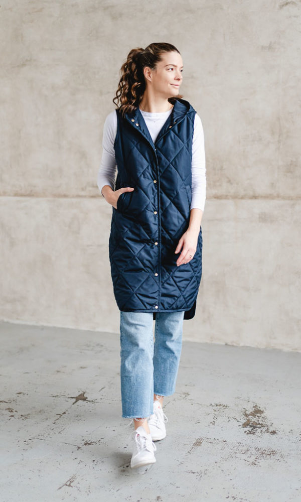 Dámská prošívaná vesta Lara dlouhá modrá