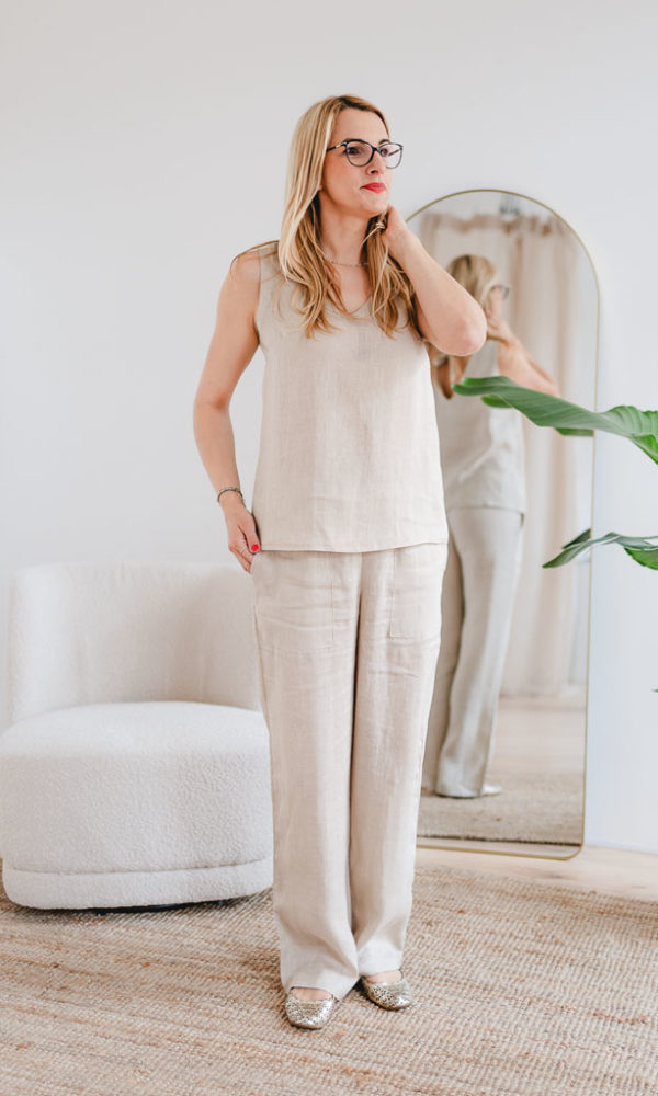 Dámská lněná tunika LINEN s vázáním béžová