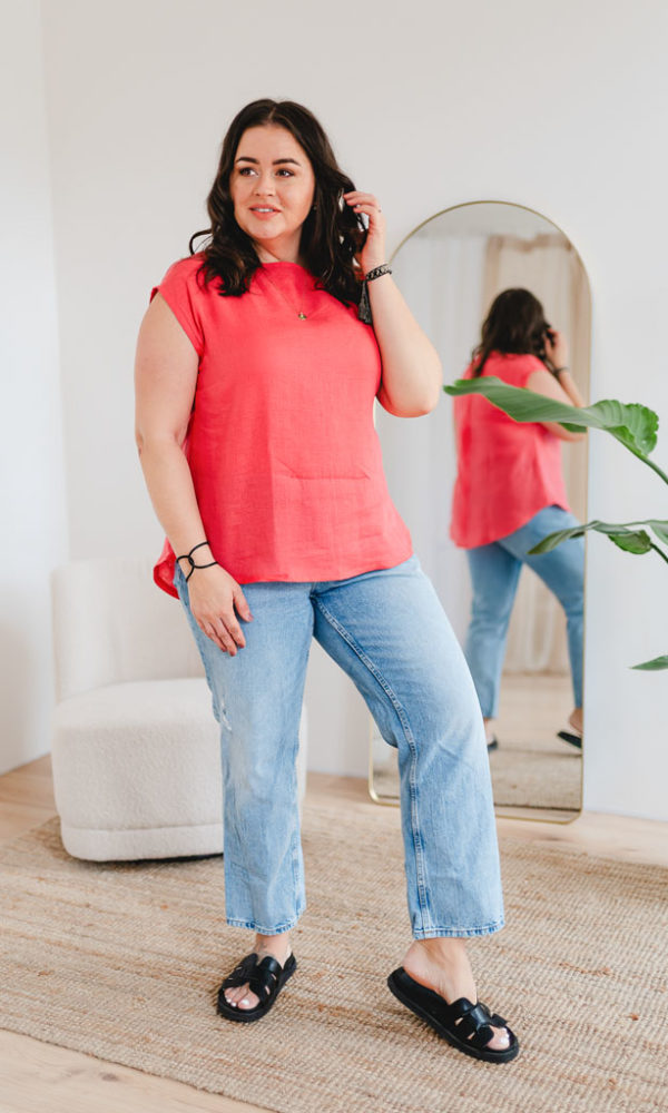 Dámská lněná tunika LINEN tmavě korálová