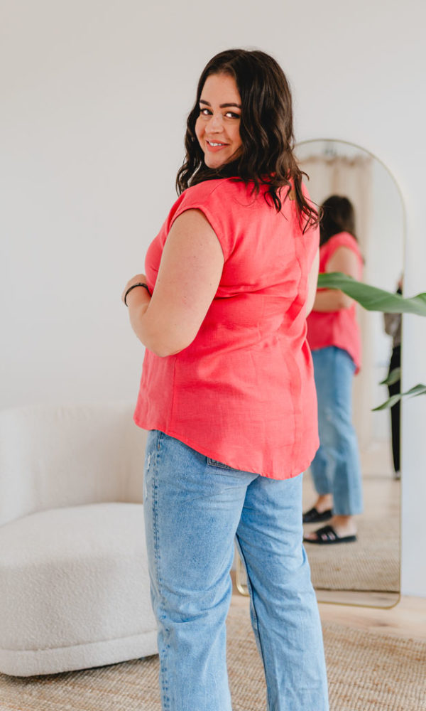 Dámská lněná tunika LINEN tmavě korálová