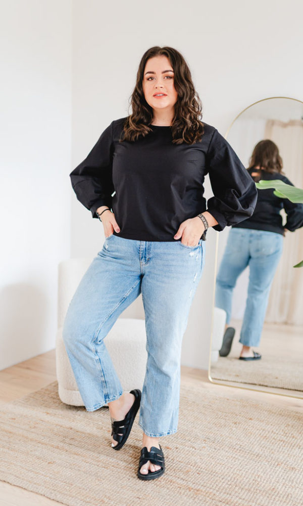 Dámská bavlněná tunika POPLIN s balónovými rukávy černá