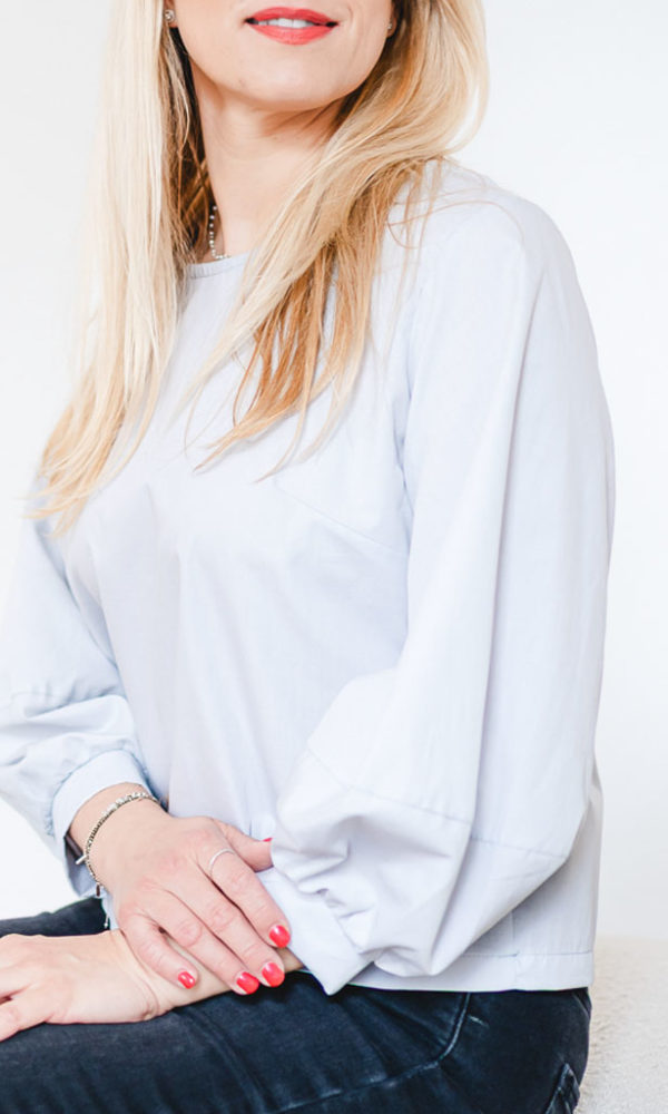 Dámská bavlněná tunika POPLIN s balónovými rukávy šedá