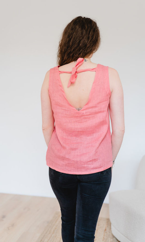 Dámská lněná tunika LINEN s vázáním korálová