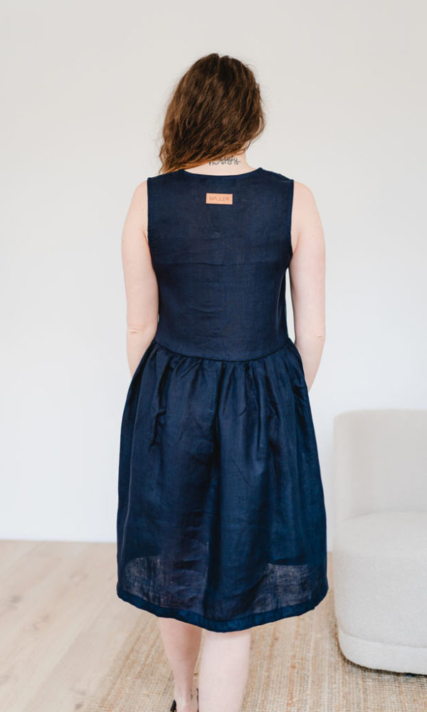 Dámské lněné šaty LINEN bez rukávů modré