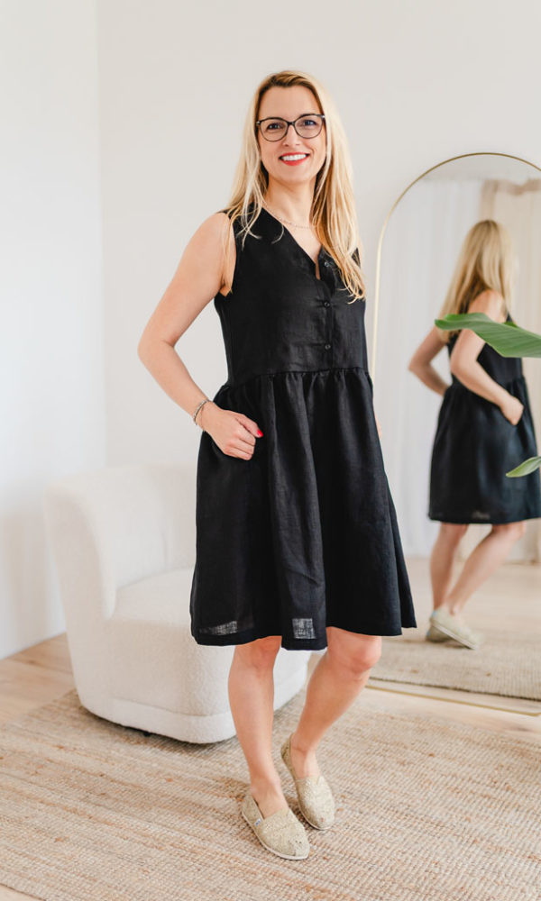 Dámské lněné šaty LINEN bez rukávů černé