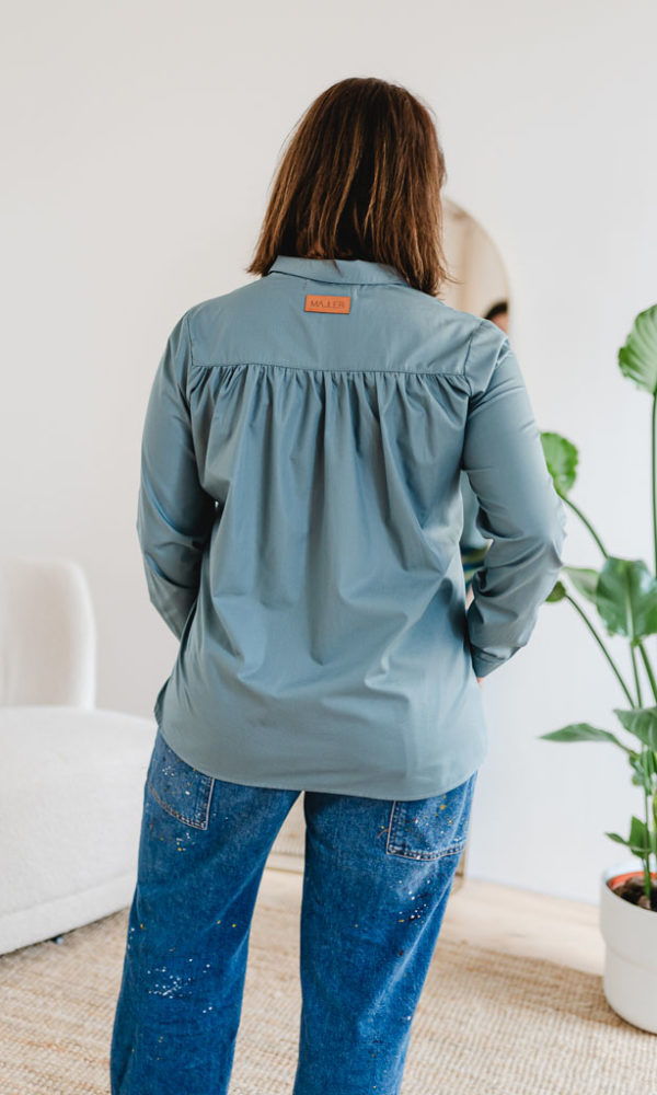 Dámská bavlněná košile POPLIN s řasením krátká mint