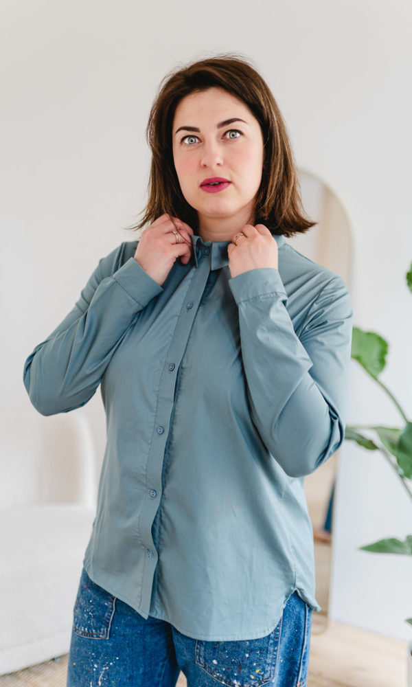 Dámská bavlněná košile POPLIN s řasením krátká mint