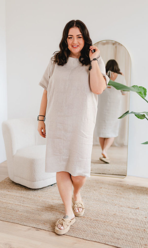 Šaty lněné rovné LINEN béžové