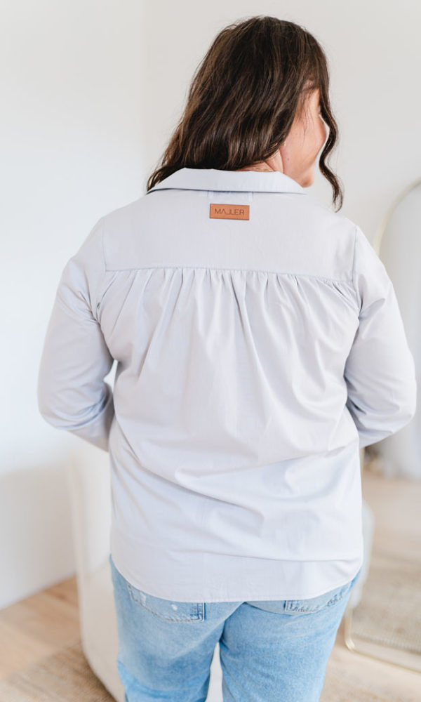 Dámská bavlněná košile POPLIN s řasením krátká šedá