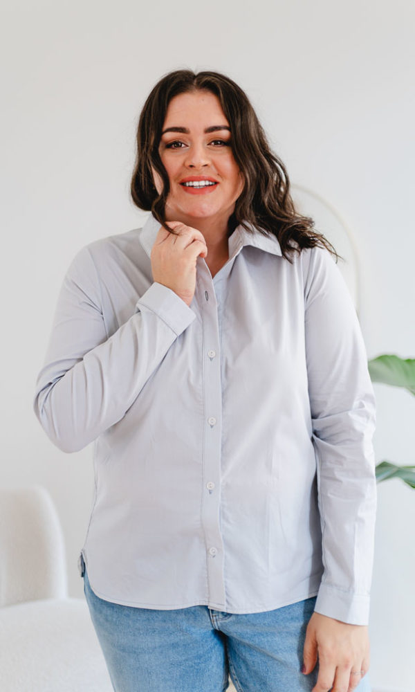 Dámská bavlněná košile POPLIN s řasením krátká šedá