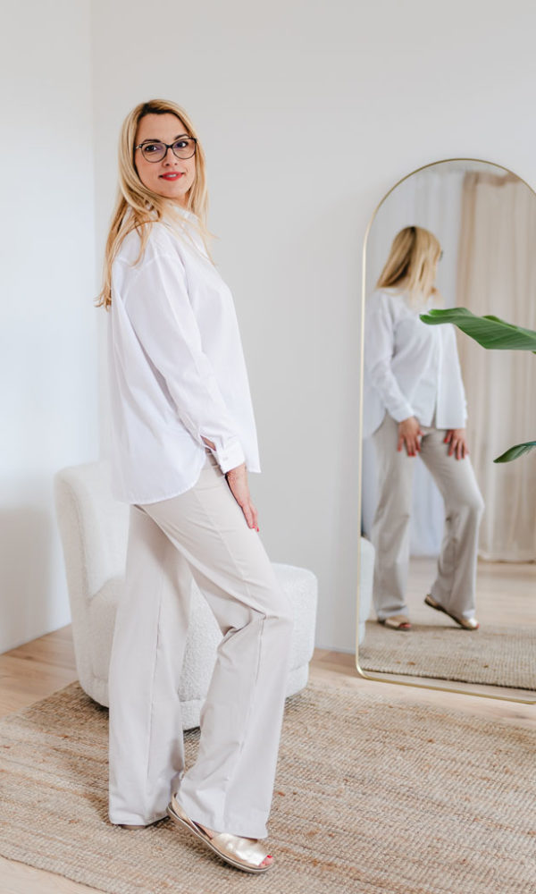 Dámské bavlněné široké kalhoty LUX – béžové