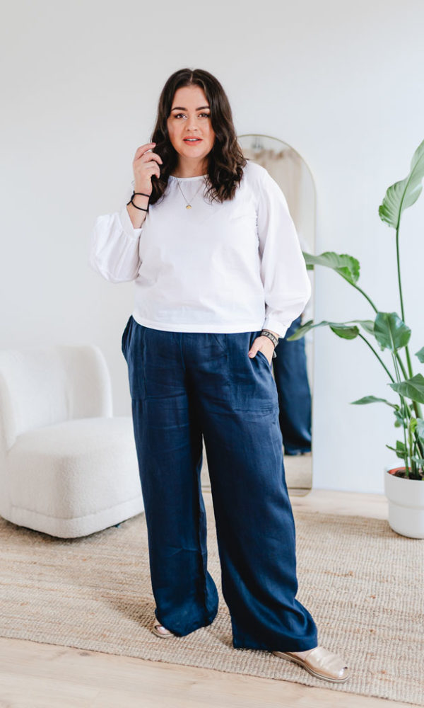 Dámské lněné kalhoty LINEN modré