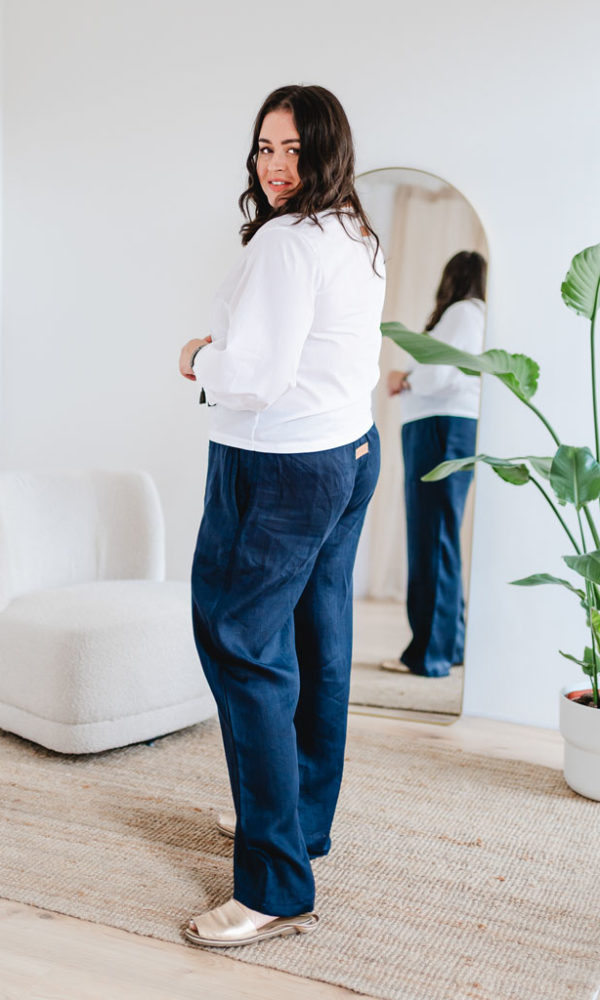 Dámské lněné kalhoty LINEN modré