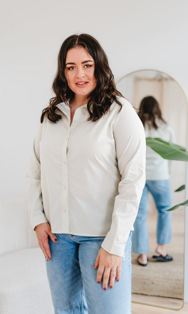 Dámská bavlněná košile POPLIN s řasením krátká ivory