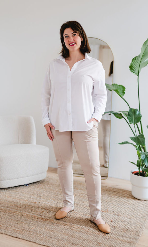 Dámská bavlněná košile POPLIN s řasením krátká bílá