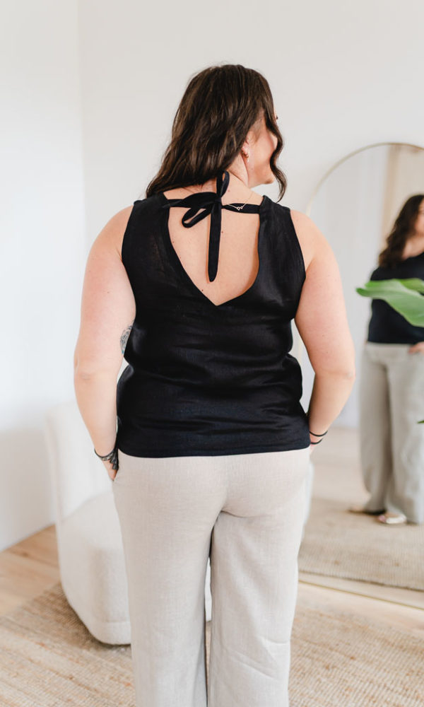 Dámská lněná tunika LINEN s vázáním černá