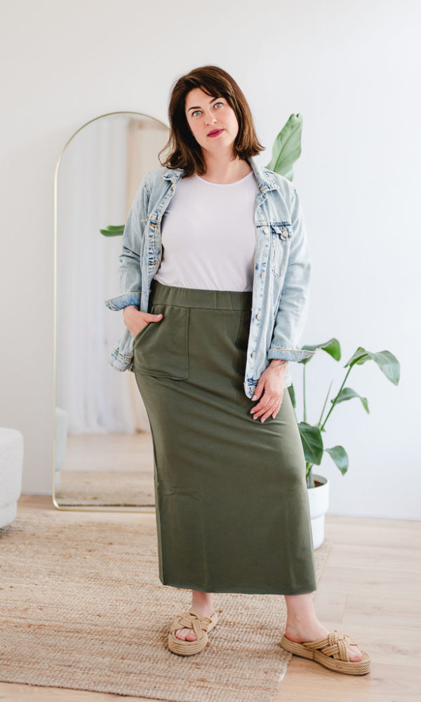 Dámská tepláková sukně BASIC dlouhá khaki