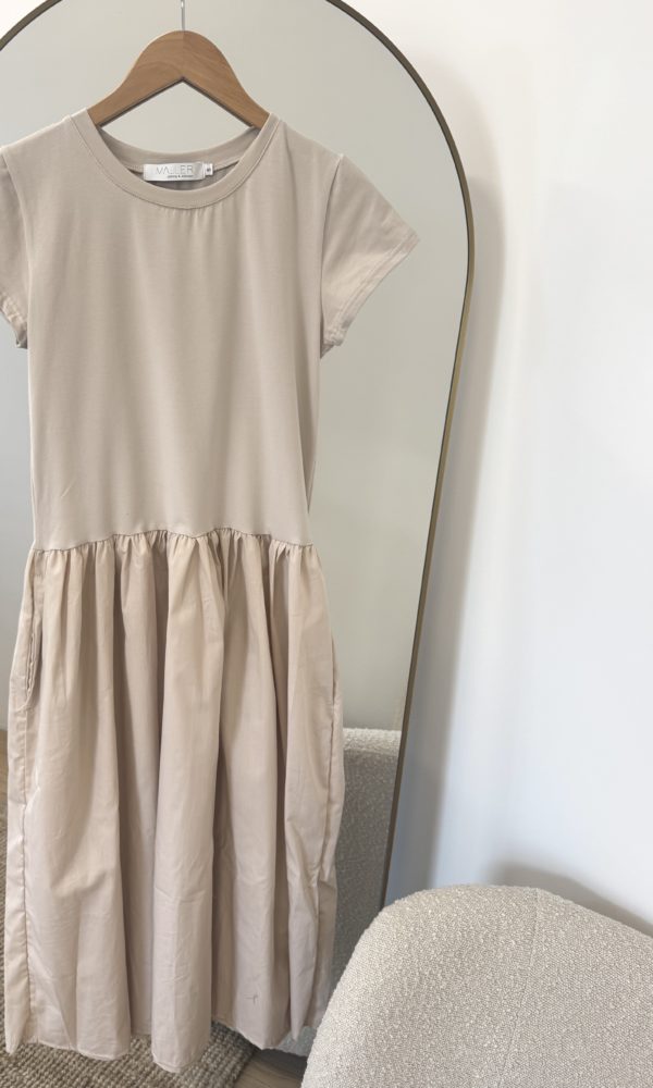 Dámské bavlněné šaty POPLIN krátký rukáv béžové