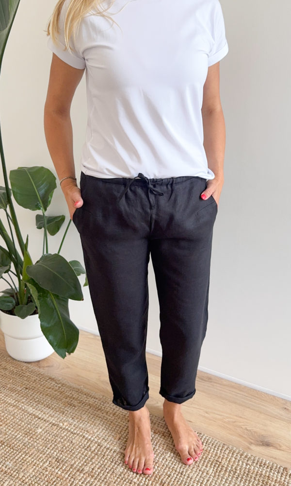 Dámské lněné kalhoty LINEN úzké černé