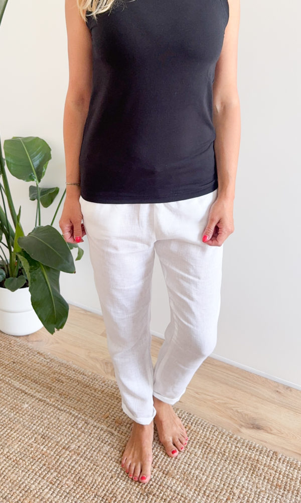 Dámské lněné kalhoty LINEN úzké bílé