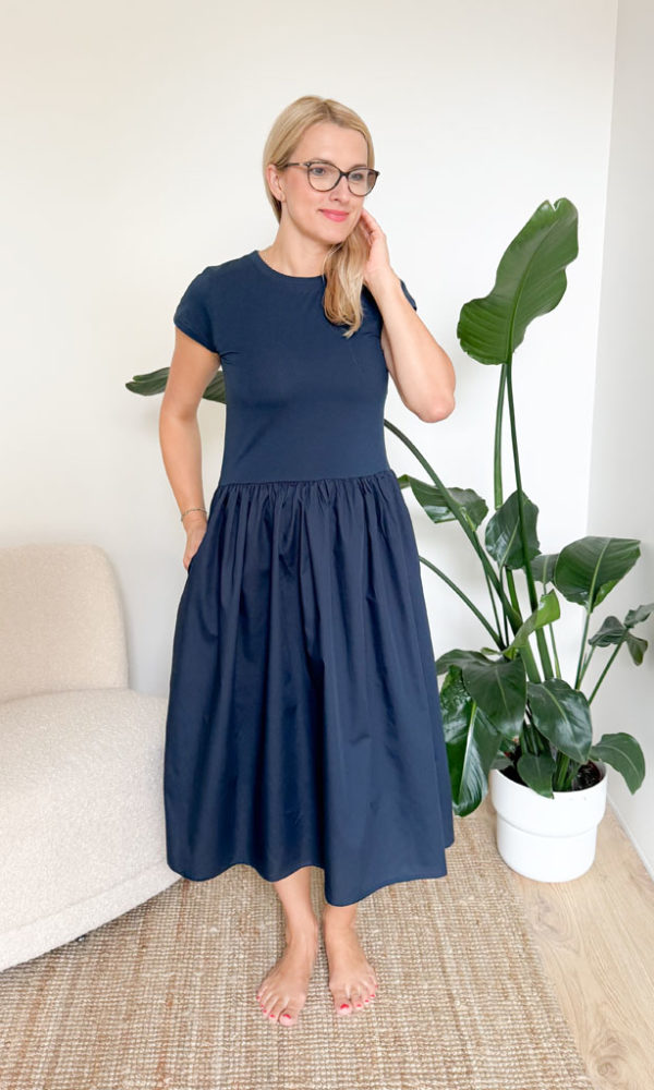 Dámské bavlněné šaty POPLIN krátký rukáv modré