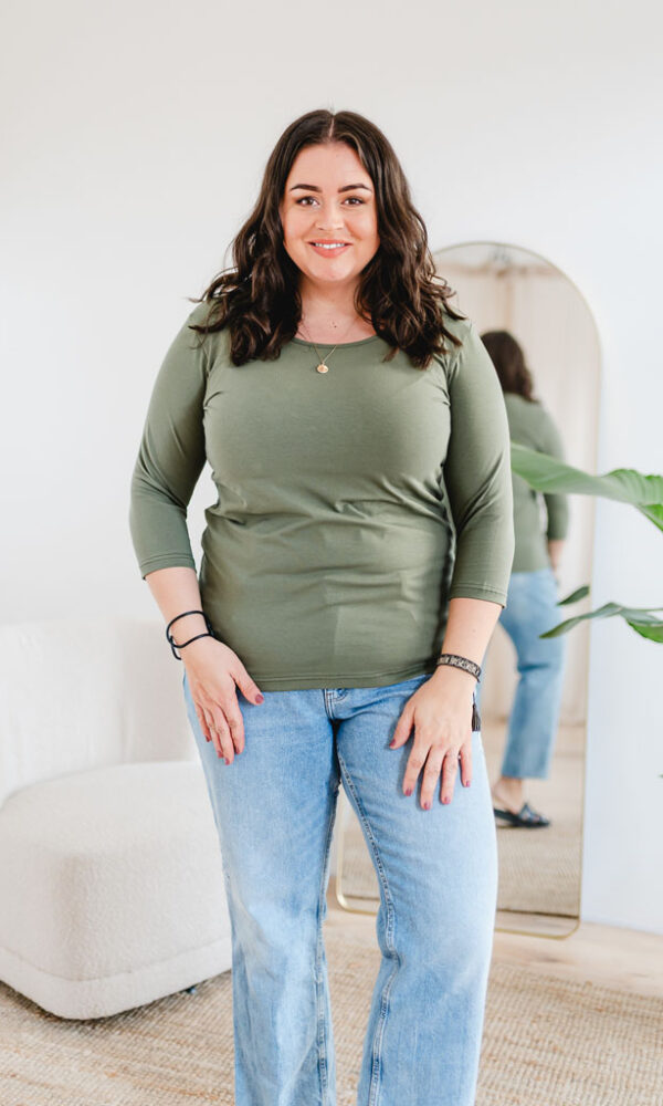 Dámské tričko BASIC 3/4 rukáv khaki